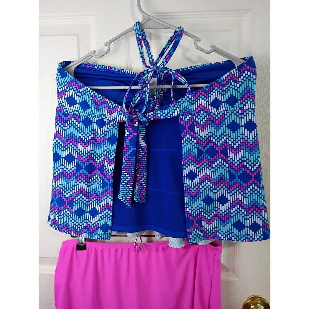 Collection By Carolina Tankini Geometric Set Halter 14/16 Skirt Swimwear Beach